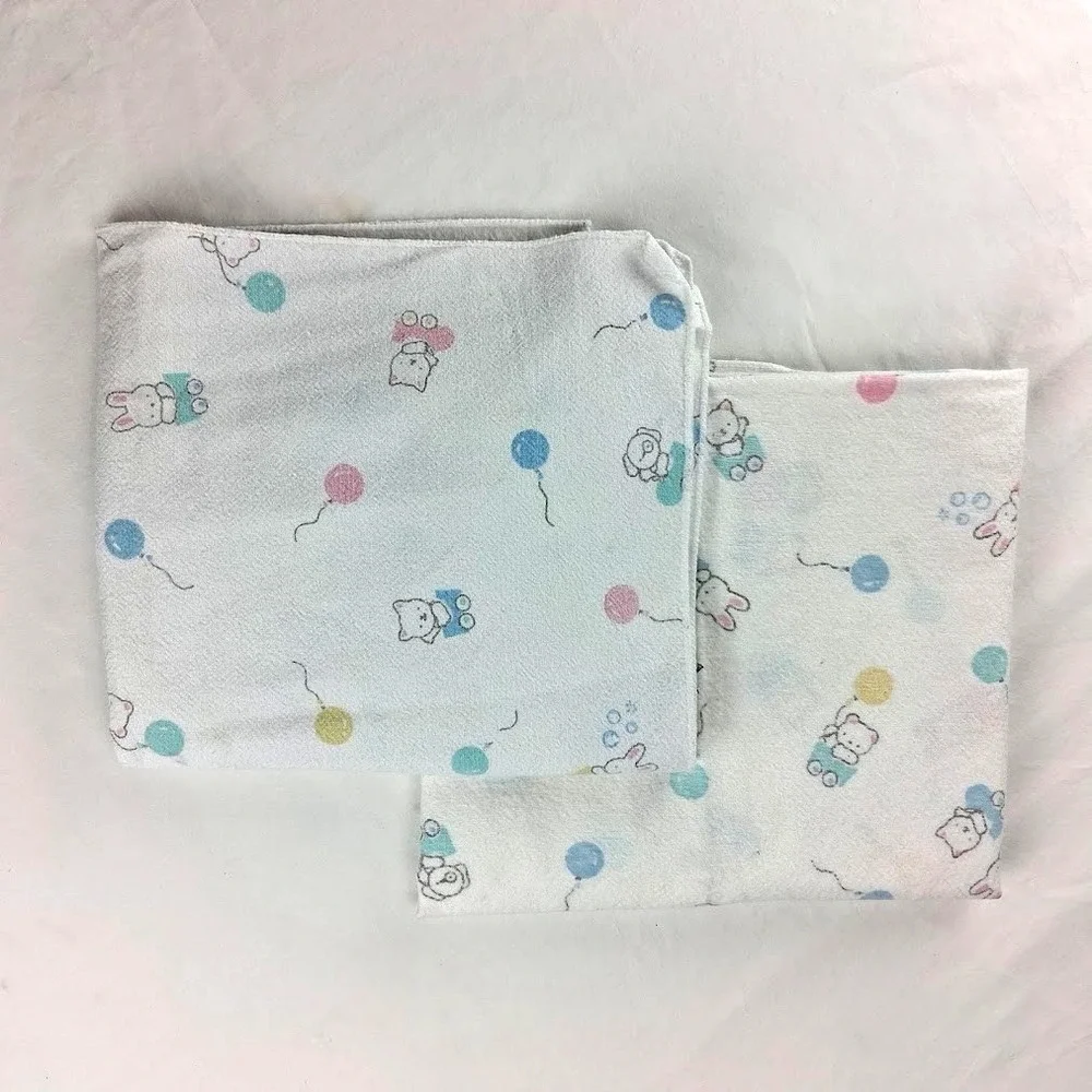 2 Beacon White Baby Receiving Blanket Lot Pastel Balloon Cat Bunny Dog  WPL 1675